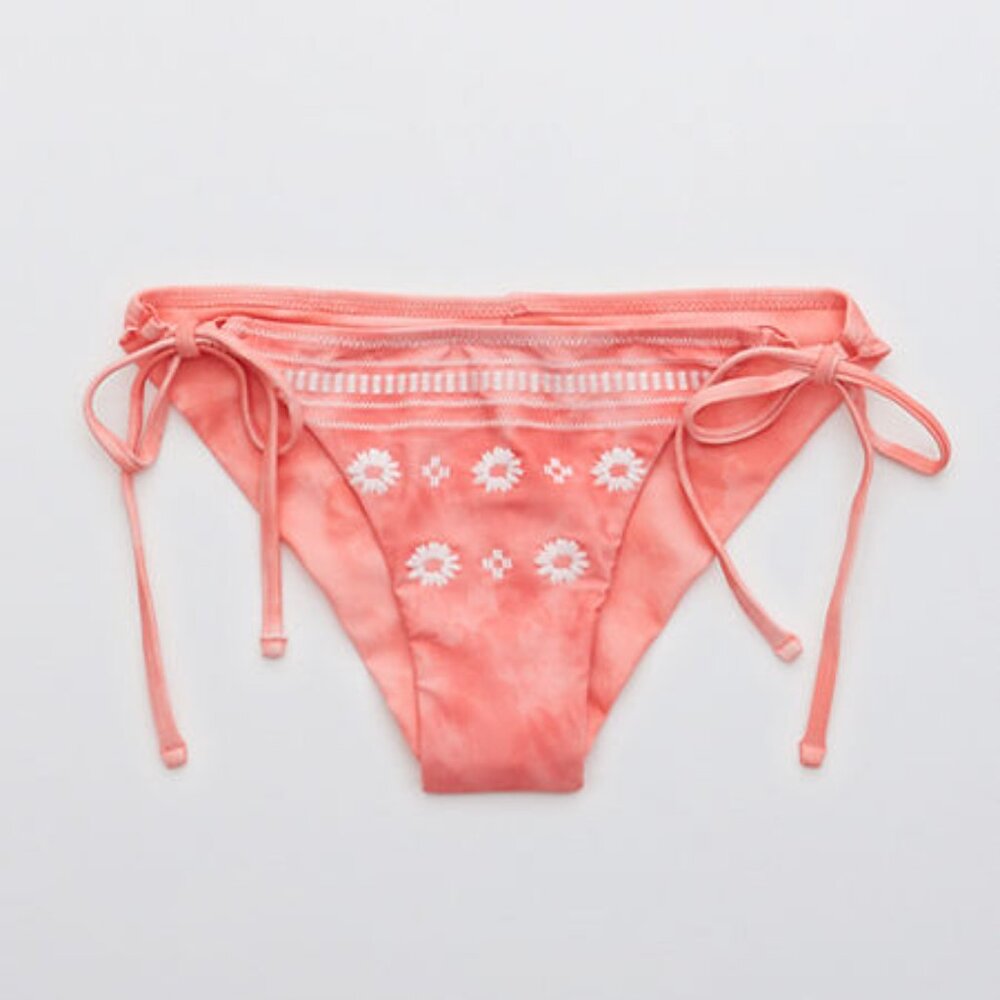BOGO NWT Aerie Embroidered Tie Cheekier Bikini Bottom Strawberry Size Medium
